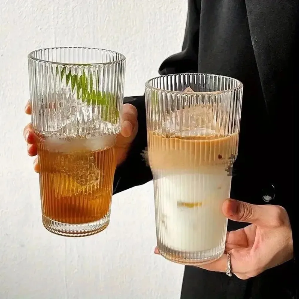 كوب زجاجي مخطط 600 مل مع غطاء وقش أكواب شرب شفافة لمياه العصير وأكواب القهوة المثلجة وأدوات الشرب - الصورة 3